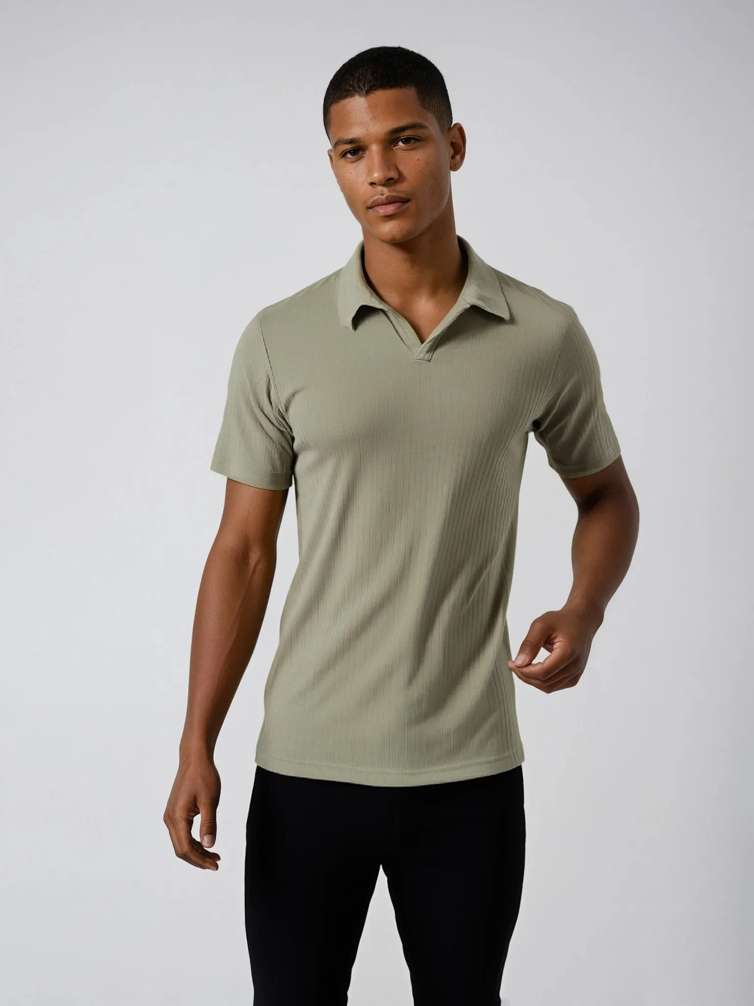 Oatmeal Ribbed Sweater Knit Polo sold by Ike Behar product image thumbnail 3