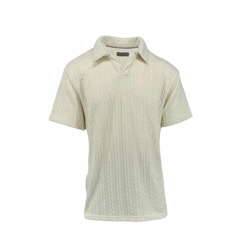 Off-White Cable Knit Johnny Collar Polo sold by Ike Behar