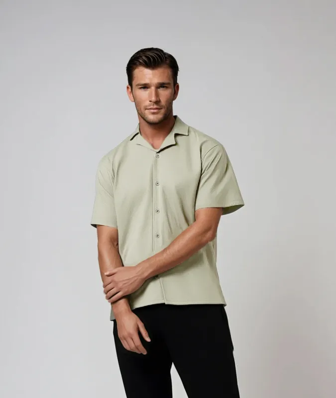 Ecru Jacquard Knit Button-Front Sport Shirt sold by Ike Behar