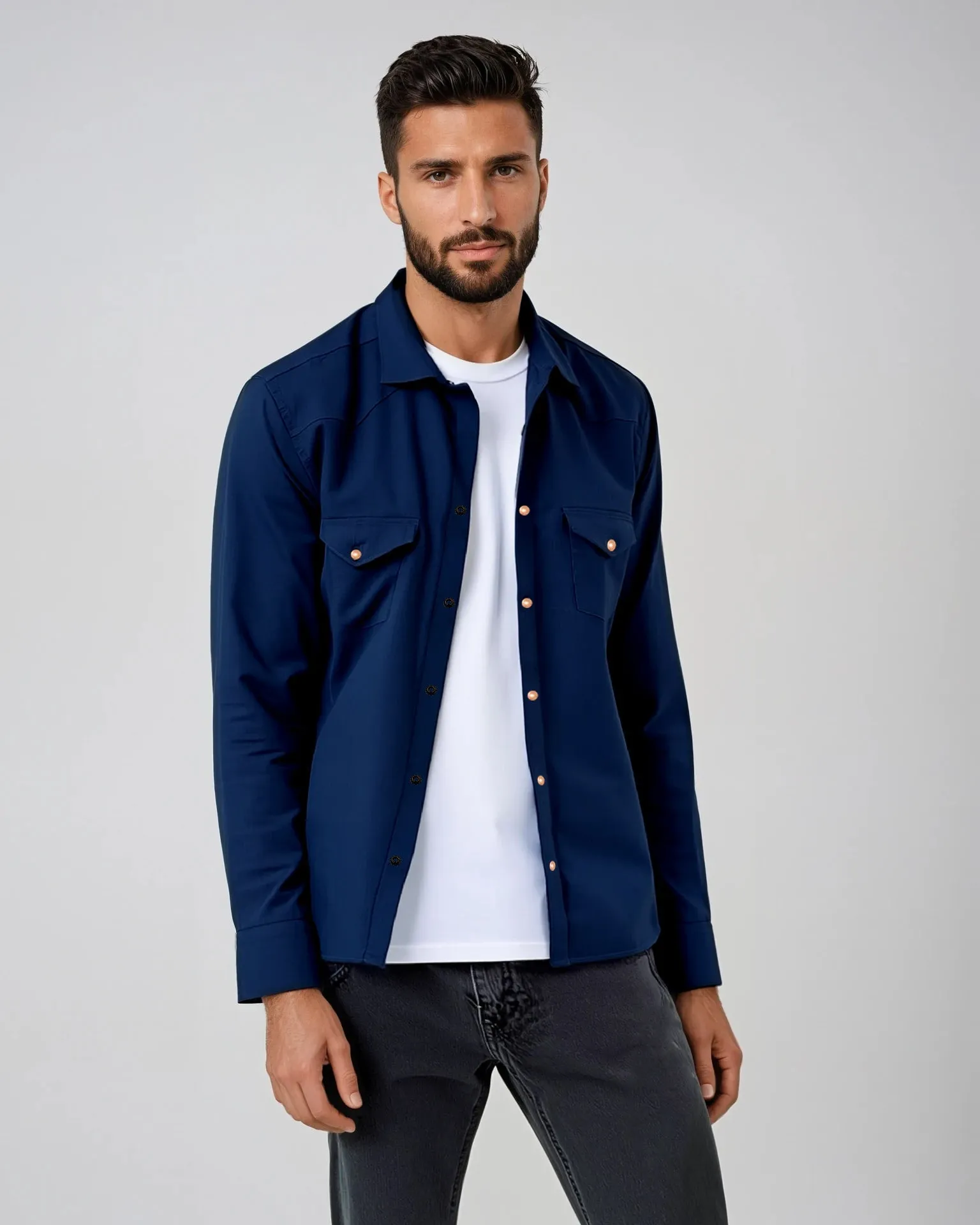 Dark Navy Two-Pocket Western Shirt sold by Ike Behar product image thumbnail 3