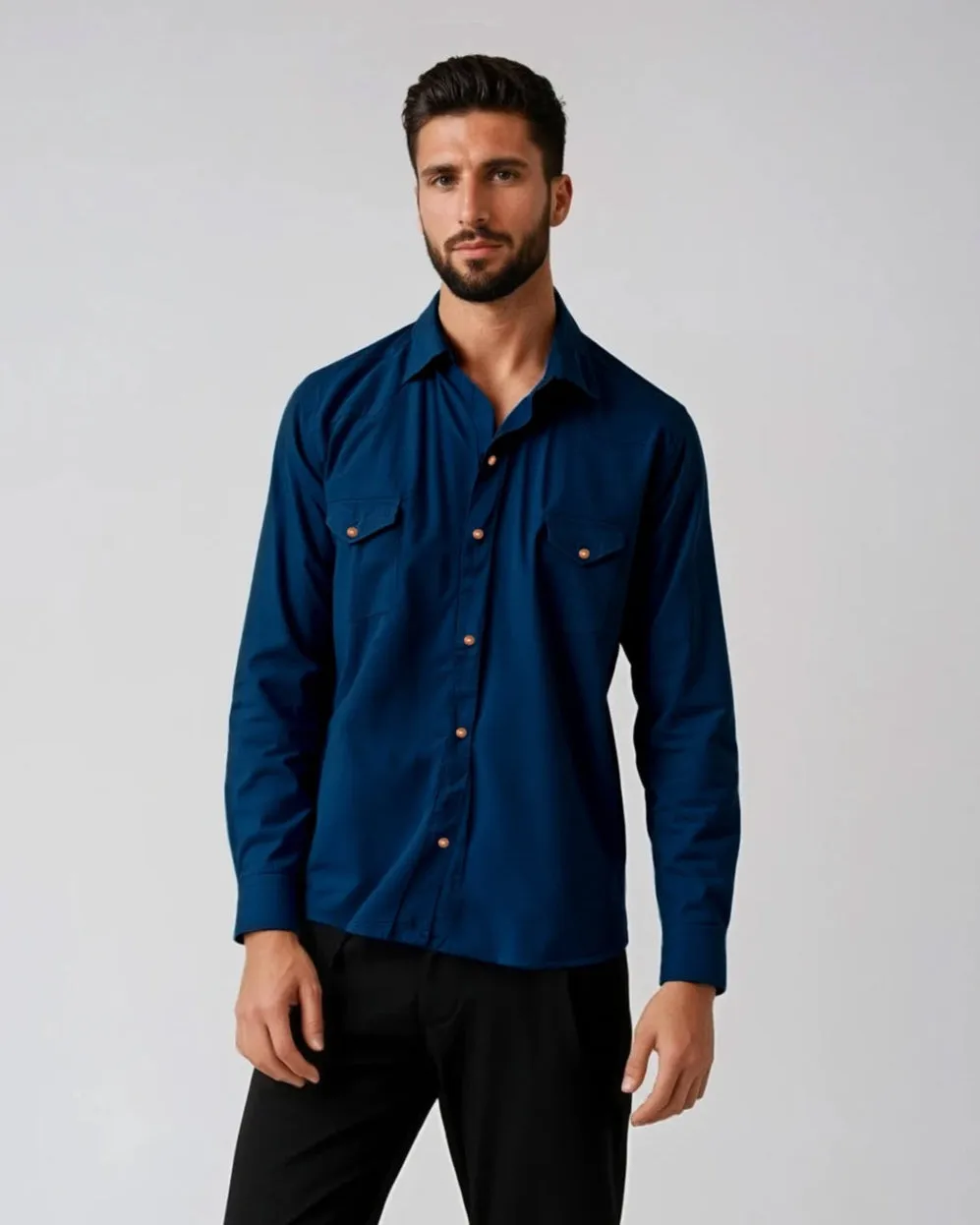 Dark Navy Two-Pocket Western Shirt sold by Ike Behar product image thumbnail 2