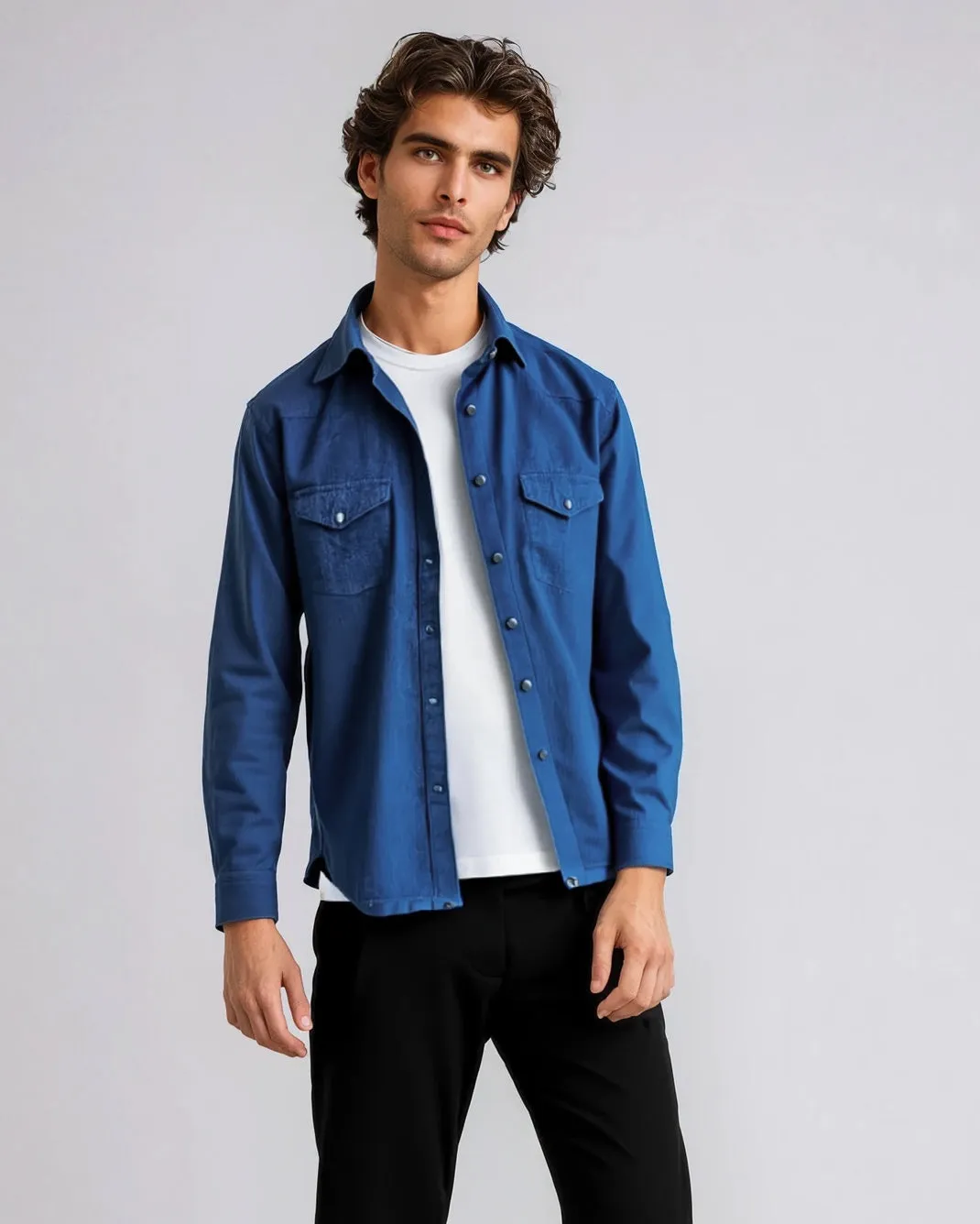 Dark Wash Denim Two-Pocket Western Shirt sold by Ike Behar product image thumbnail 2