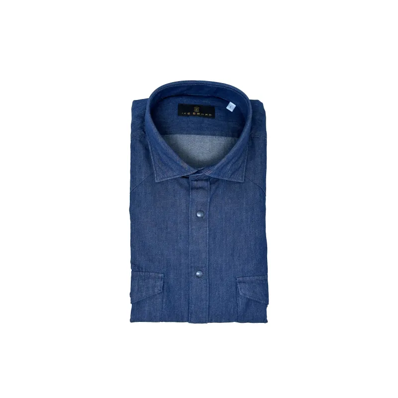 Dark Wash Denim Two-Pocket Western Shirt sold by Ike Behar