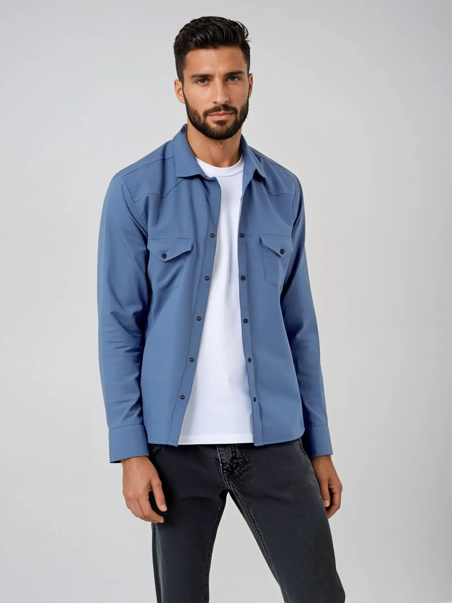 Mid-Blue Two-Pocket Western Shirt sold by Ike Behar product image thumbnail 2