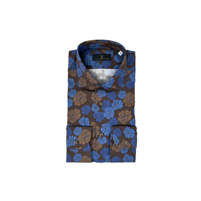 Navy and Bronze Floral Print Sport Shirt sold by Ike Behar