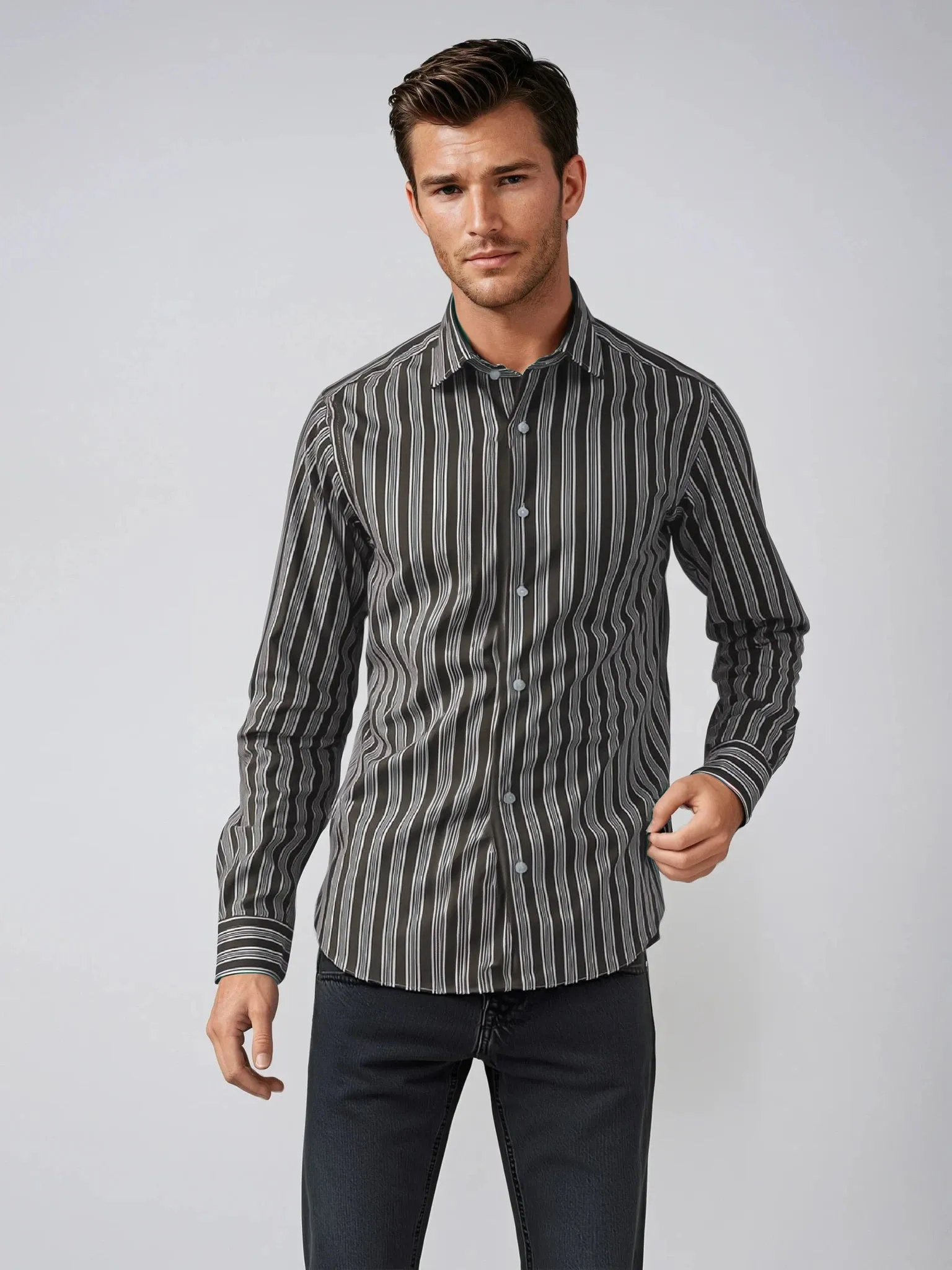 Chocolate Stripe Sport Shirt sold by Ike Behar product image thumbnail 2