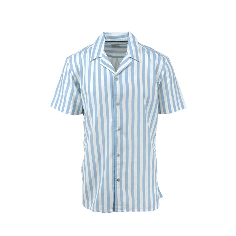 Sky Blue Large Stripe Cotton and Linen Camp Shirt sold by Ike Behar