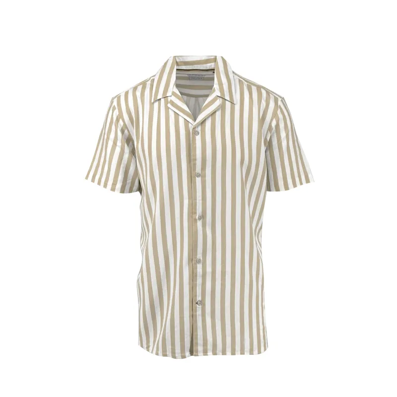 Wheat Large Stripe Cotton and Linen Camp Shirt sold by Ike Behar