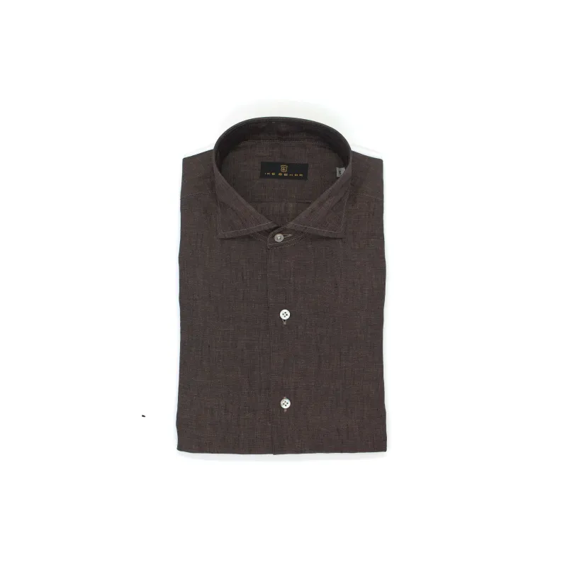 Chocolate Brown Hand Finished Italian Linen Shirt sold by Ike Behar