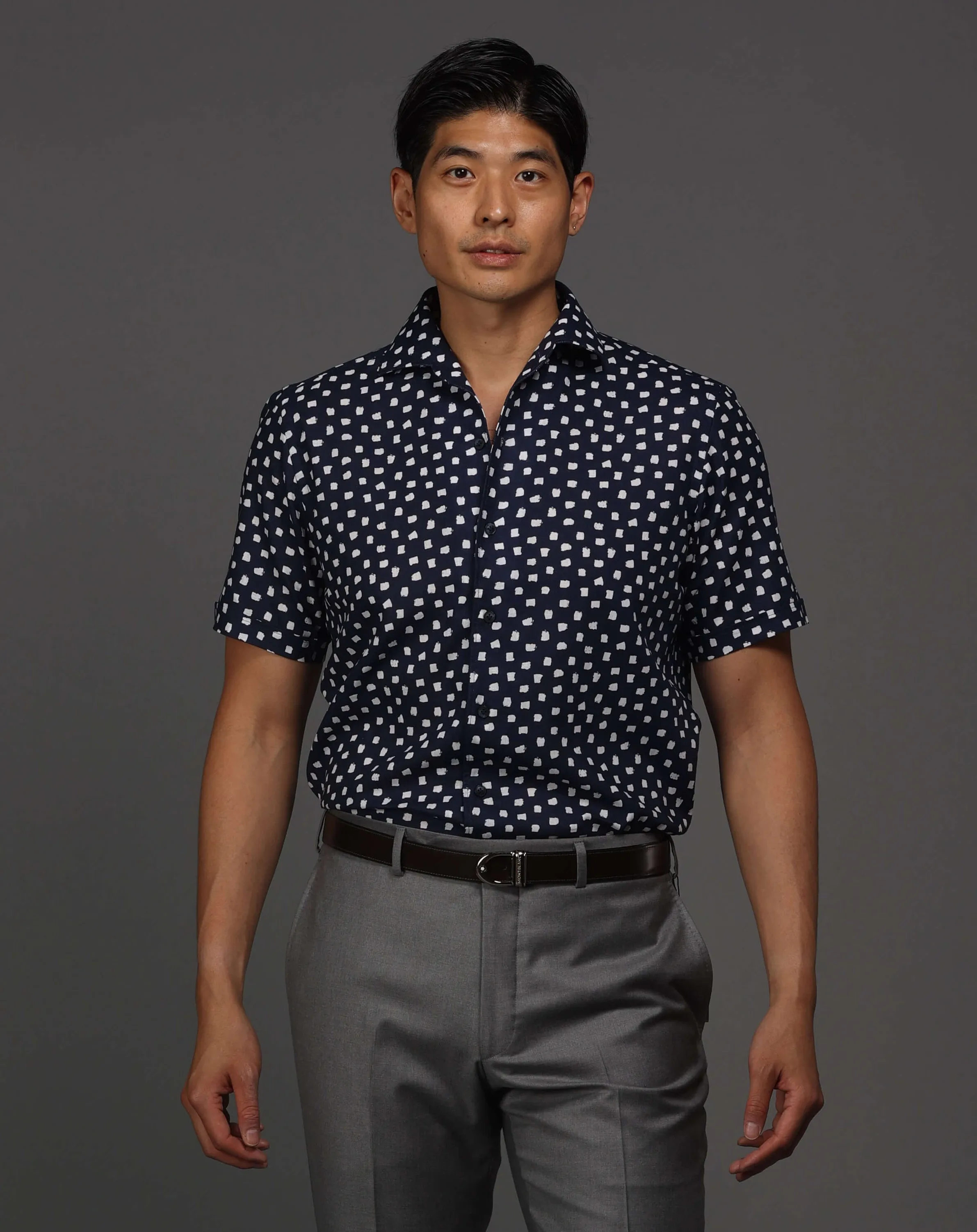 Navy With White Brush Dot Print Short Sleeve Sport Shirt sold by Ike Behar product image thumbnail 3