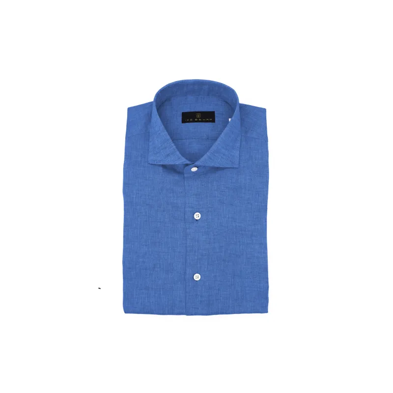 Azure Blue Hand Finished Italian Linen Shirt sold by Ike Behar