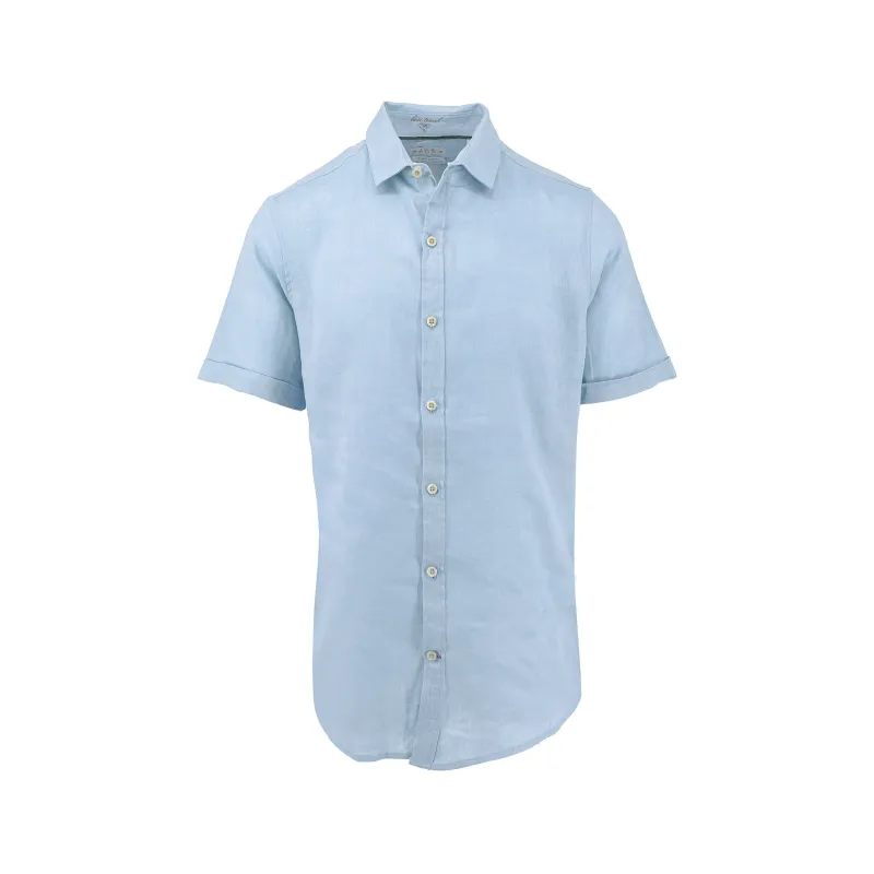 Sky Blue Pure Linen Short Sleeve Shirt sold by Ike Behar