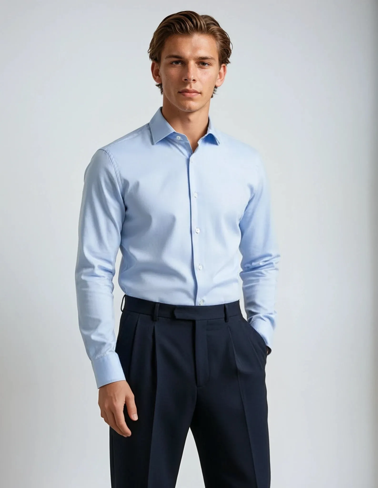 Sky Blue Luxury Satin Made to Measure Shirt sold by Ike Behar product image thumbnail 2