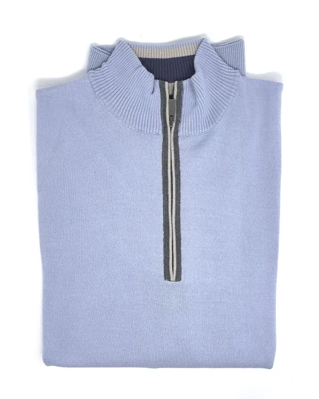 Sky Blue 1/4 Zip Sweater with Gray Piping sold by Ike Behar