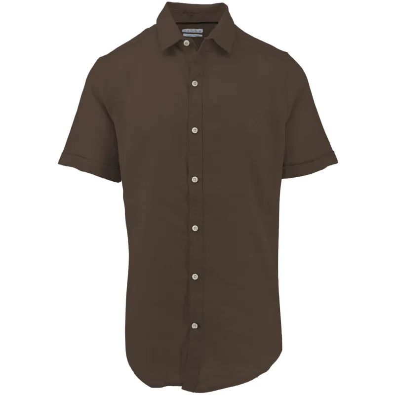 Chocolate Brown Pure Linen Short Sleeve Shirt sold by Ike Behar