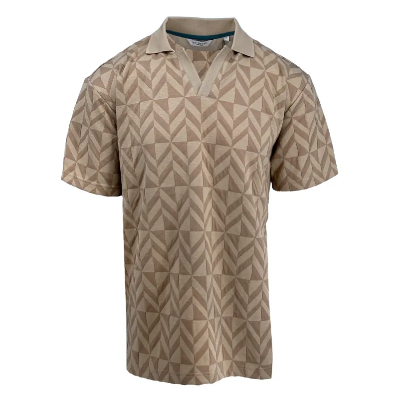 Tonal Taupe Diamond Pattern Sweater Knit Polo sold by Ike Behar