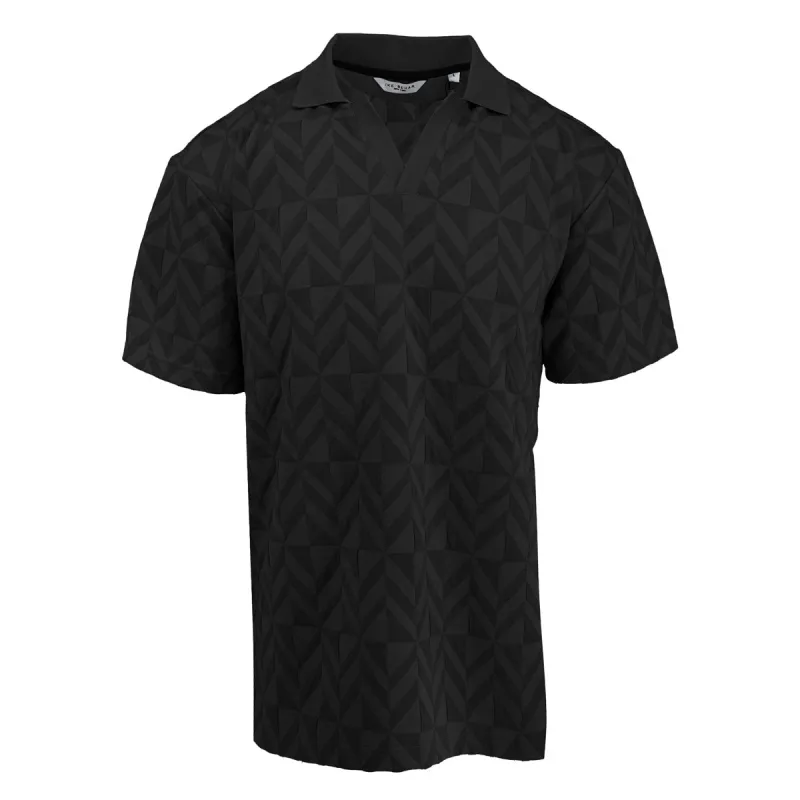Tonal Black Diamond Pattern Sweater Knit Polo sold by Ike Behar