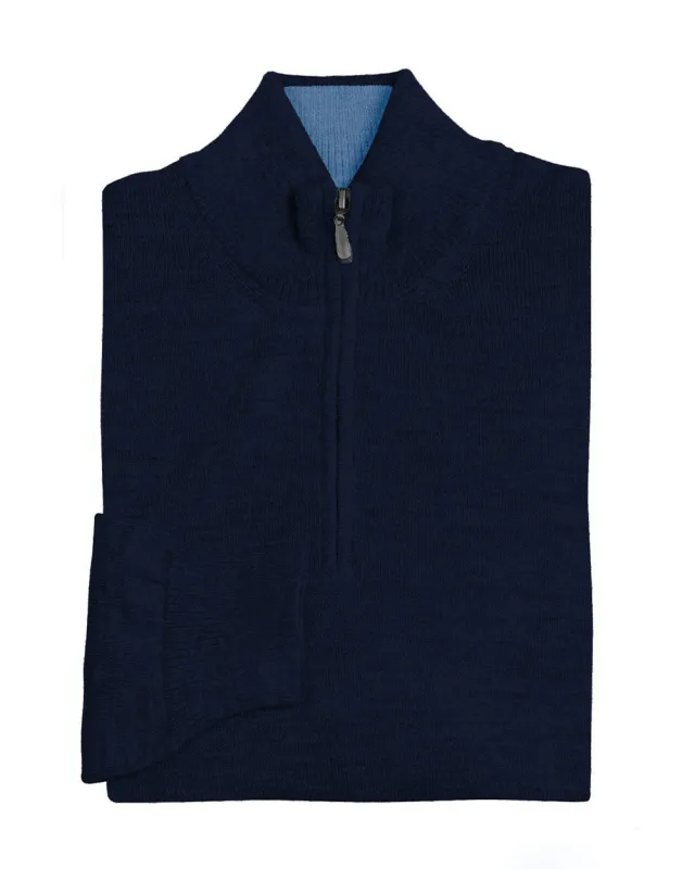 Navy and Blue Haze 1/4 Zip Cashmere Sweater sold by Ike Behar