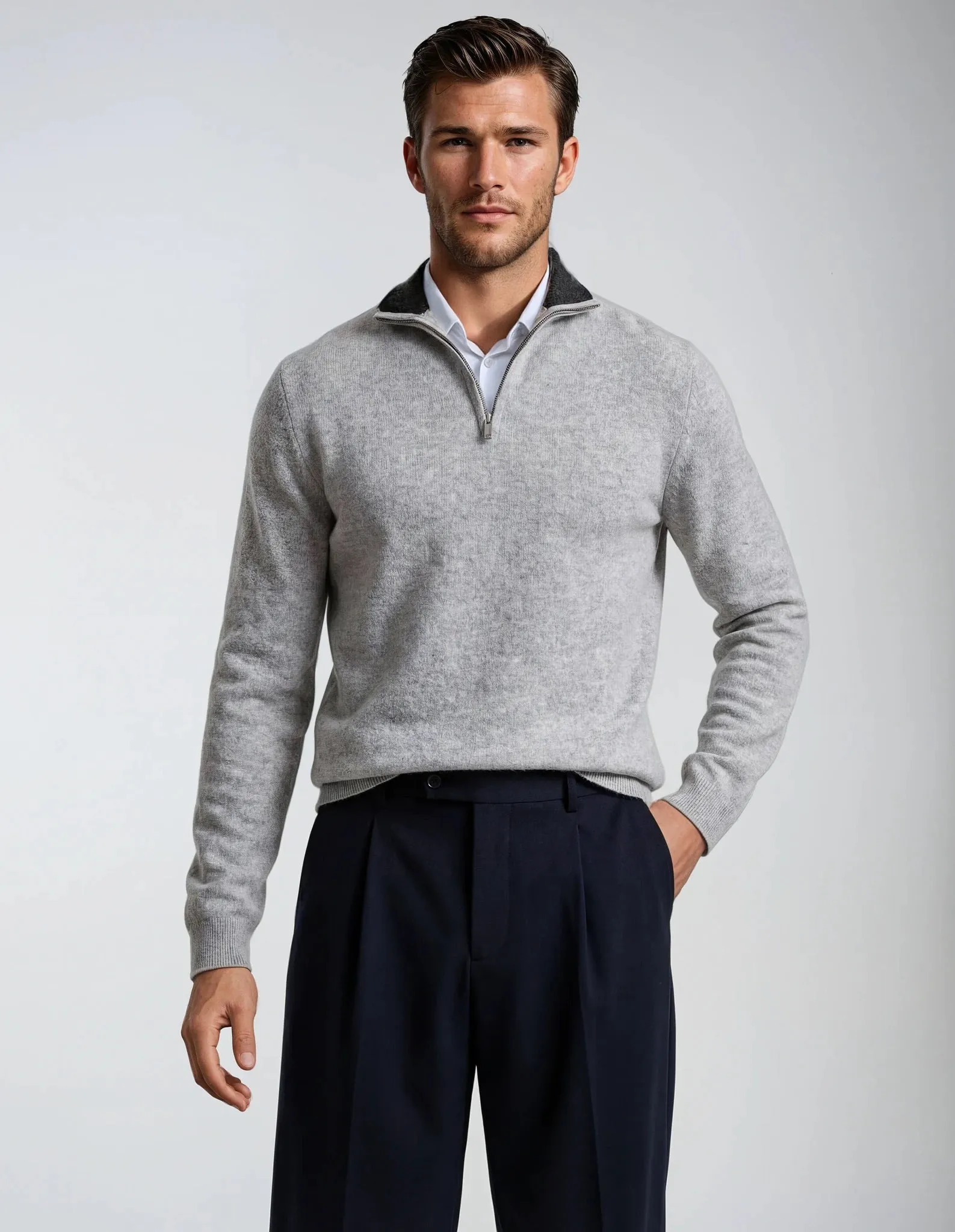 Cement and Smoke 1/4 Zip Cashmere Sweater sold by Ike Behar product image thumbnail 2