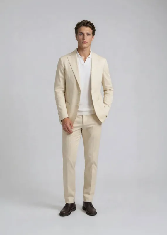 Light Tan Stretch Cotton Suit made by Ike Behar