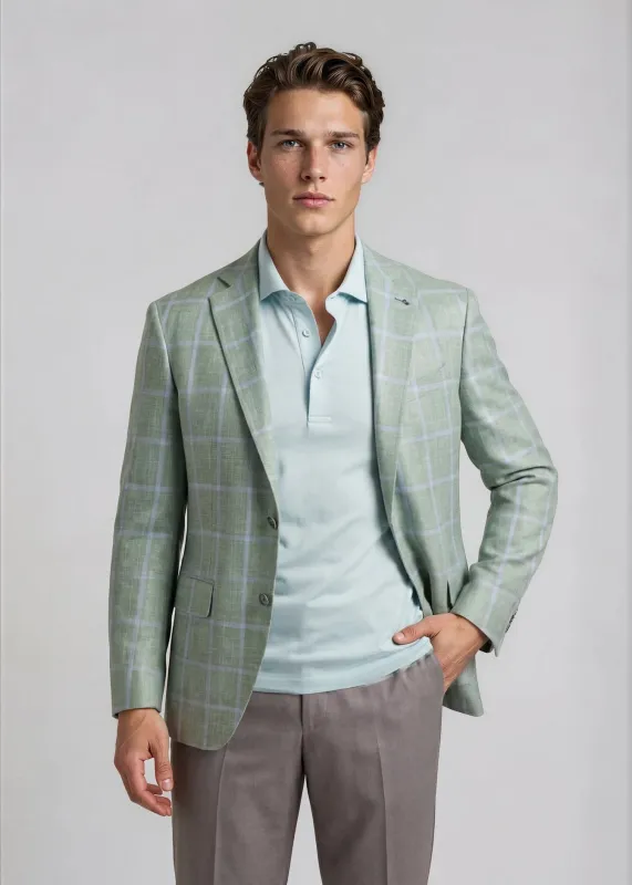 Sage Green with Sky Windowpane Sport Coat made by Ike Behar
