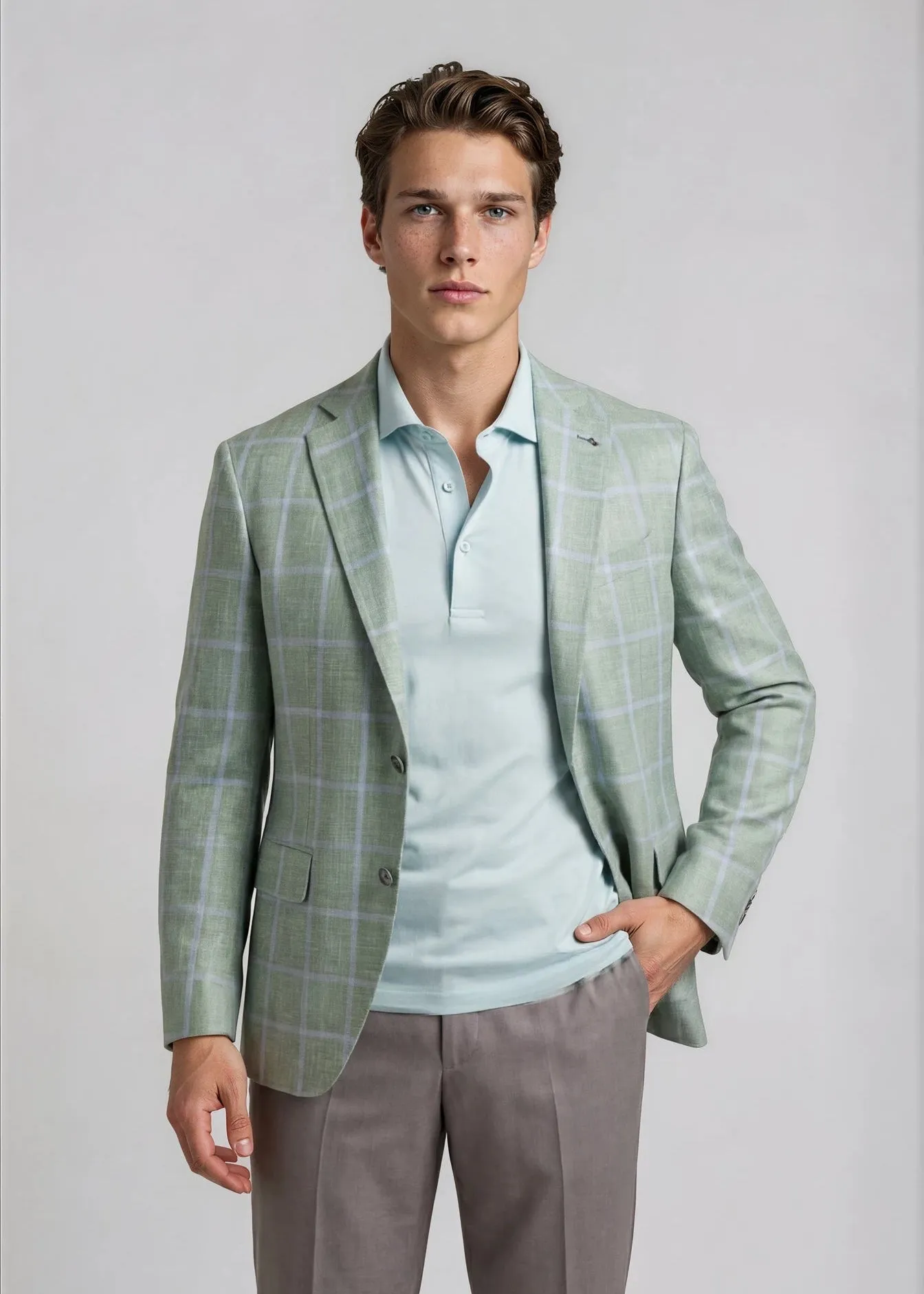 Sage Green with Sky Windowpane Sport Coat sold by Ike Behar