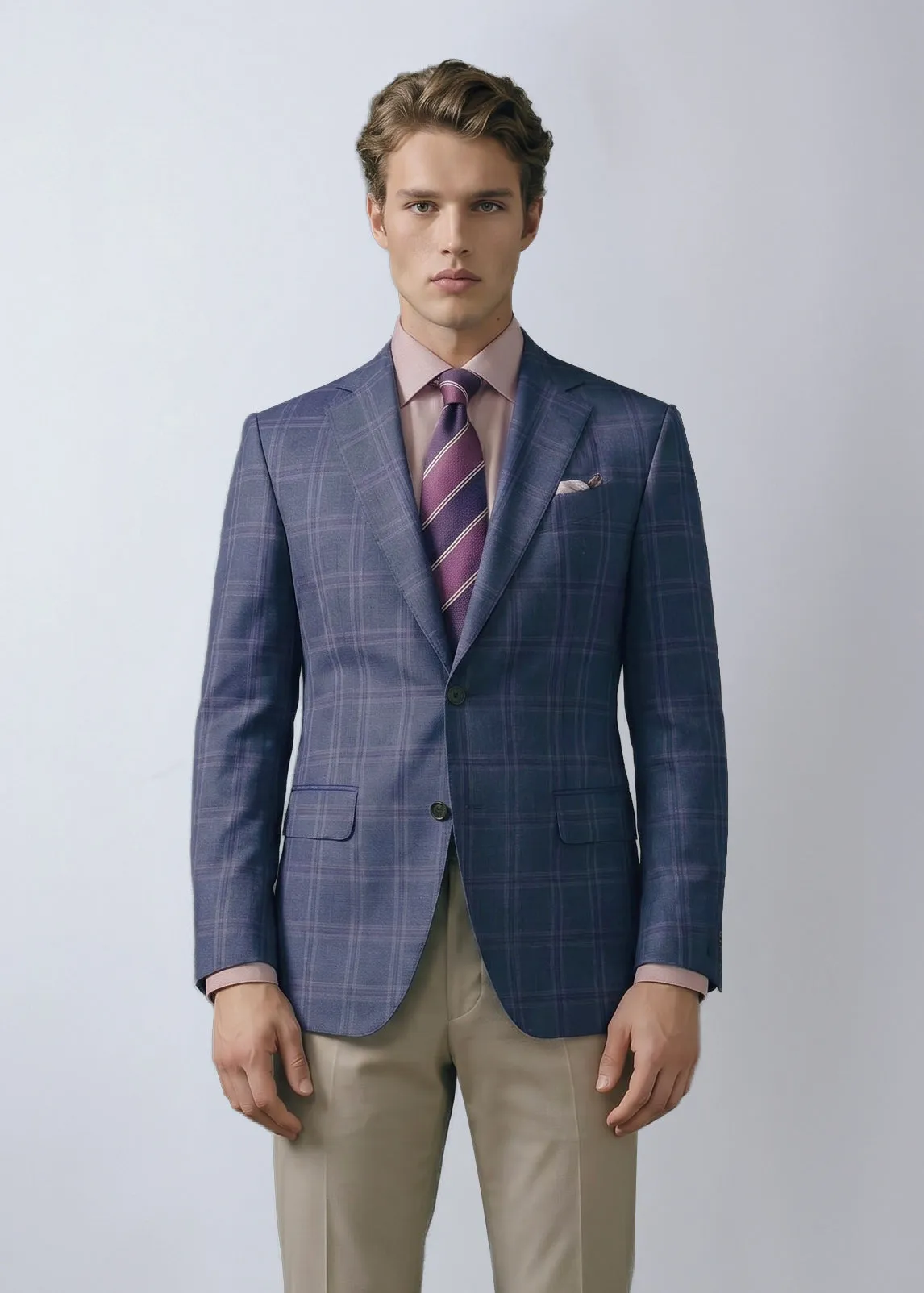 Navy with Lavender Windowpane Check Sport Coat sold by Ike Behar
