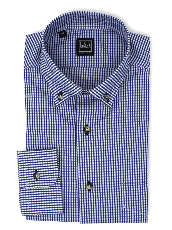 Blue Jacquard Check Button-Down Collar Sport Shirt sold by Ike Behar