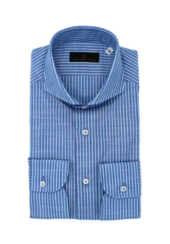 Navy & Teal Striped Sport Shirt sold by Ike Behar