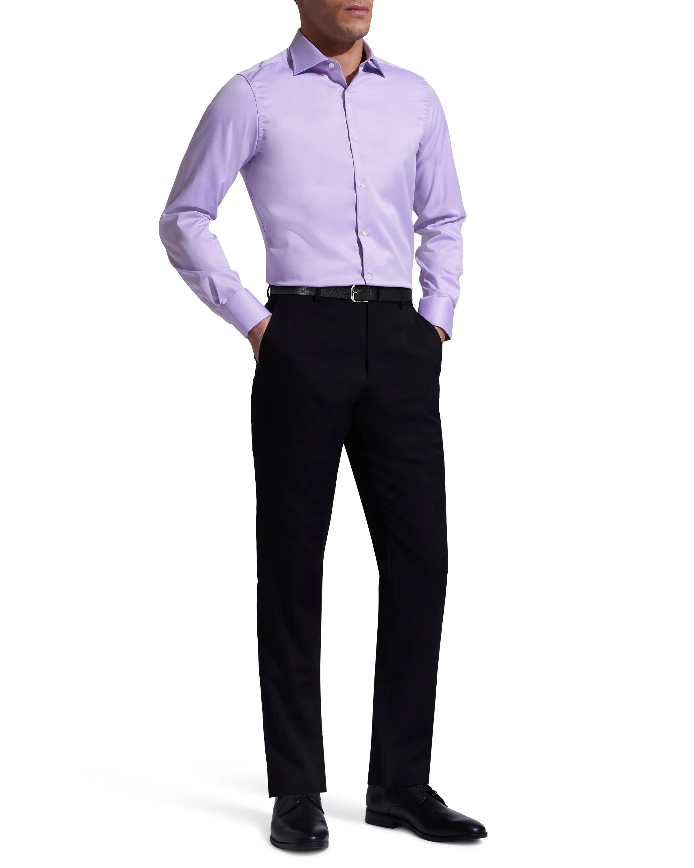 Lavender Twill Natural Stretch Cotton Dress Shirt sold by Ike Behar product image thumbnail 4
