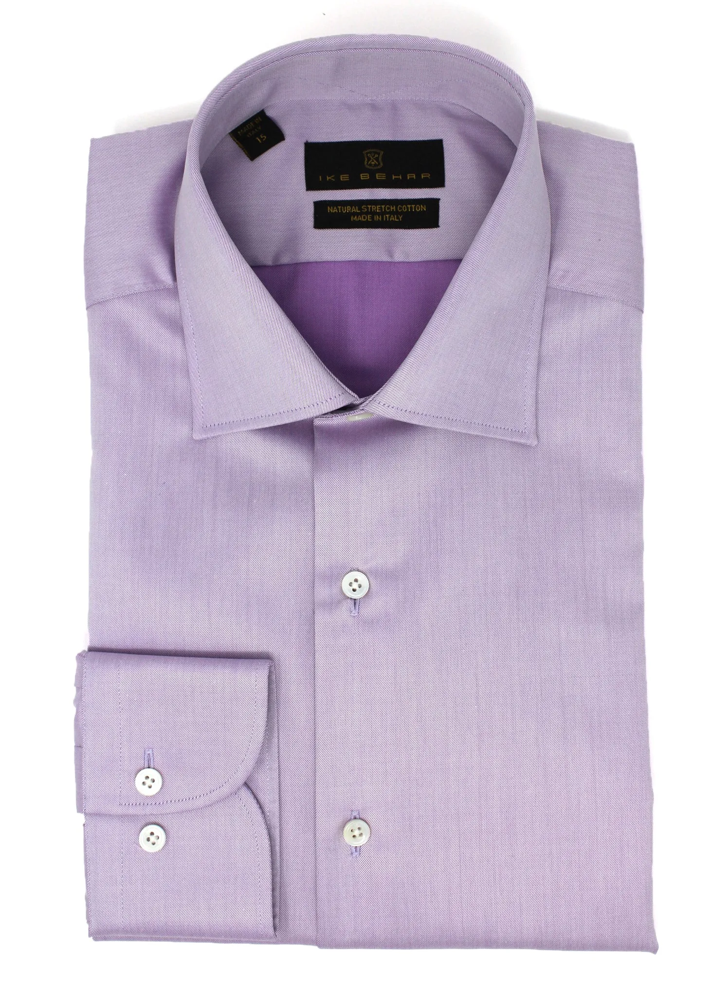 Lavender Twill Natural Stretch Cotton Dress Shirt sold by Ike Behar product image thumbnail 3