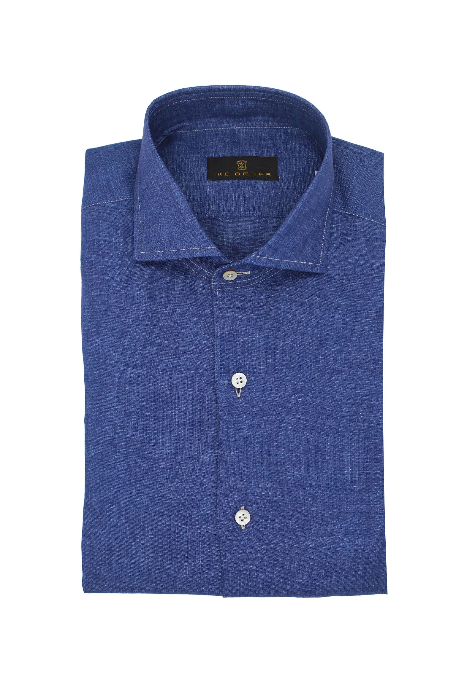 Navy Hand Finished Italian Linen Sport Shirt sold by Ike Behar