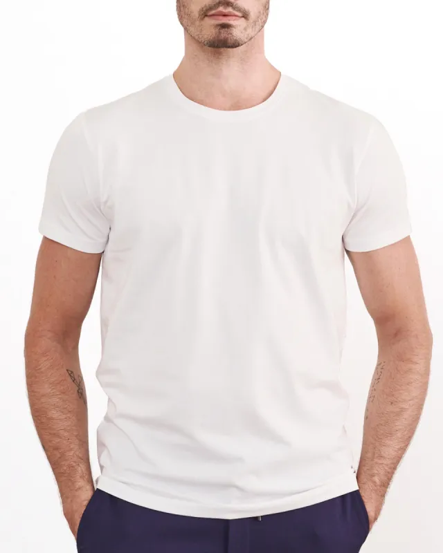 White Stretch Pima Crew Neck Tee sold by Ike Behar