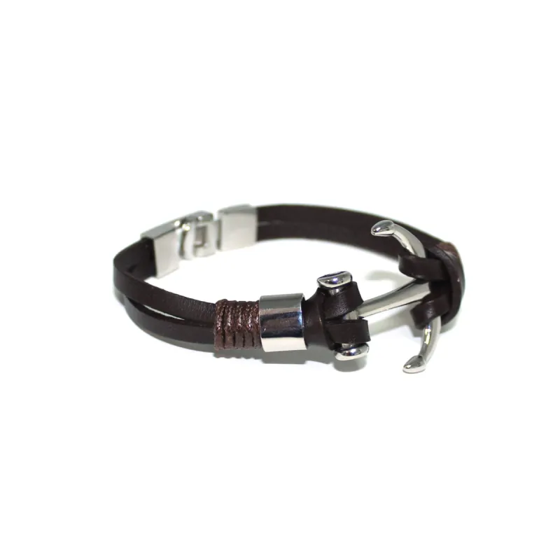 Brown Leather Bracelet with Anchor sold by Ike Behar
