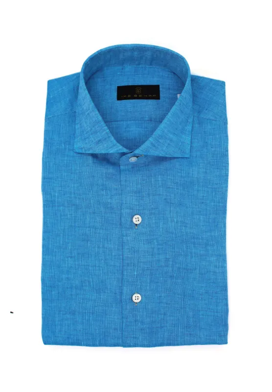 Teal Hand Finished Italian Linen Sport Shirt sold by Ike Behar