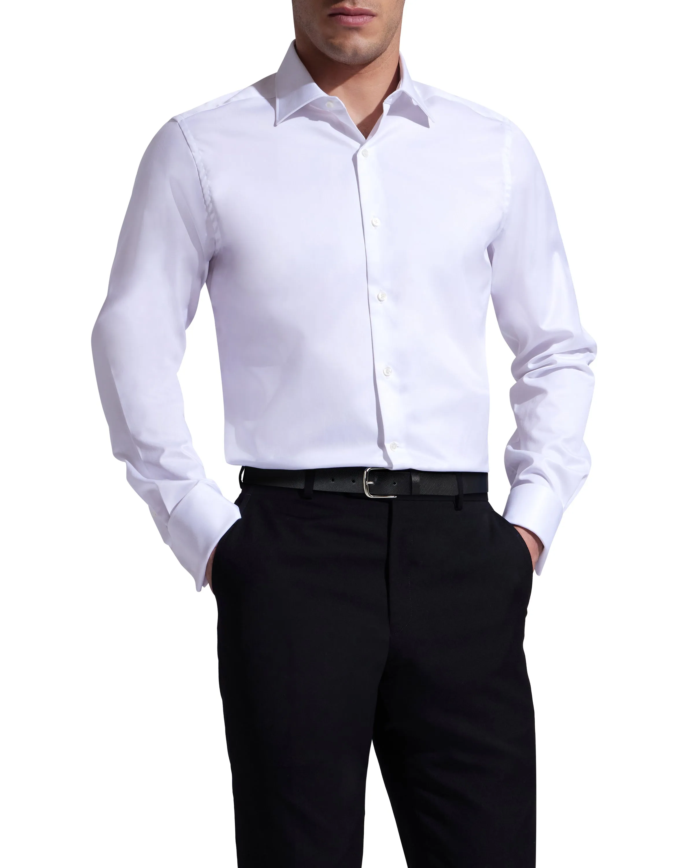 White Twill Natural Stretch Cotton French Cuff Dress Shirt sold by Ike Behar product image thumbnail 2