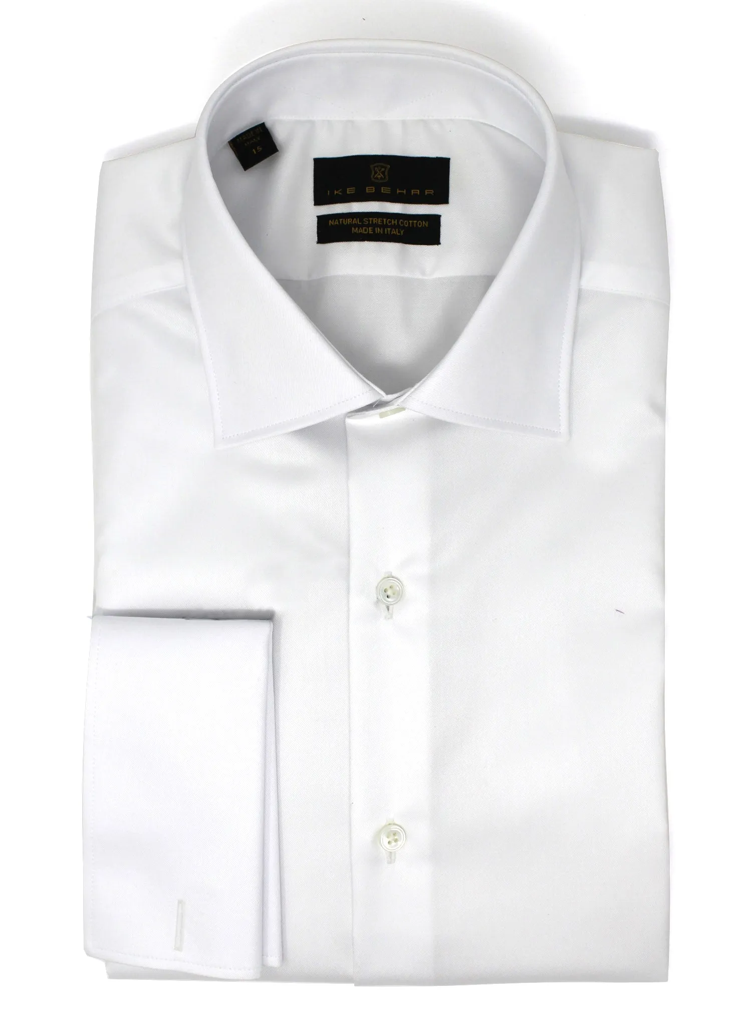 White Twill Natural Stretch Cotton French Cuff Dress Shirt sold by Ike Behar product image thumbnail 3
