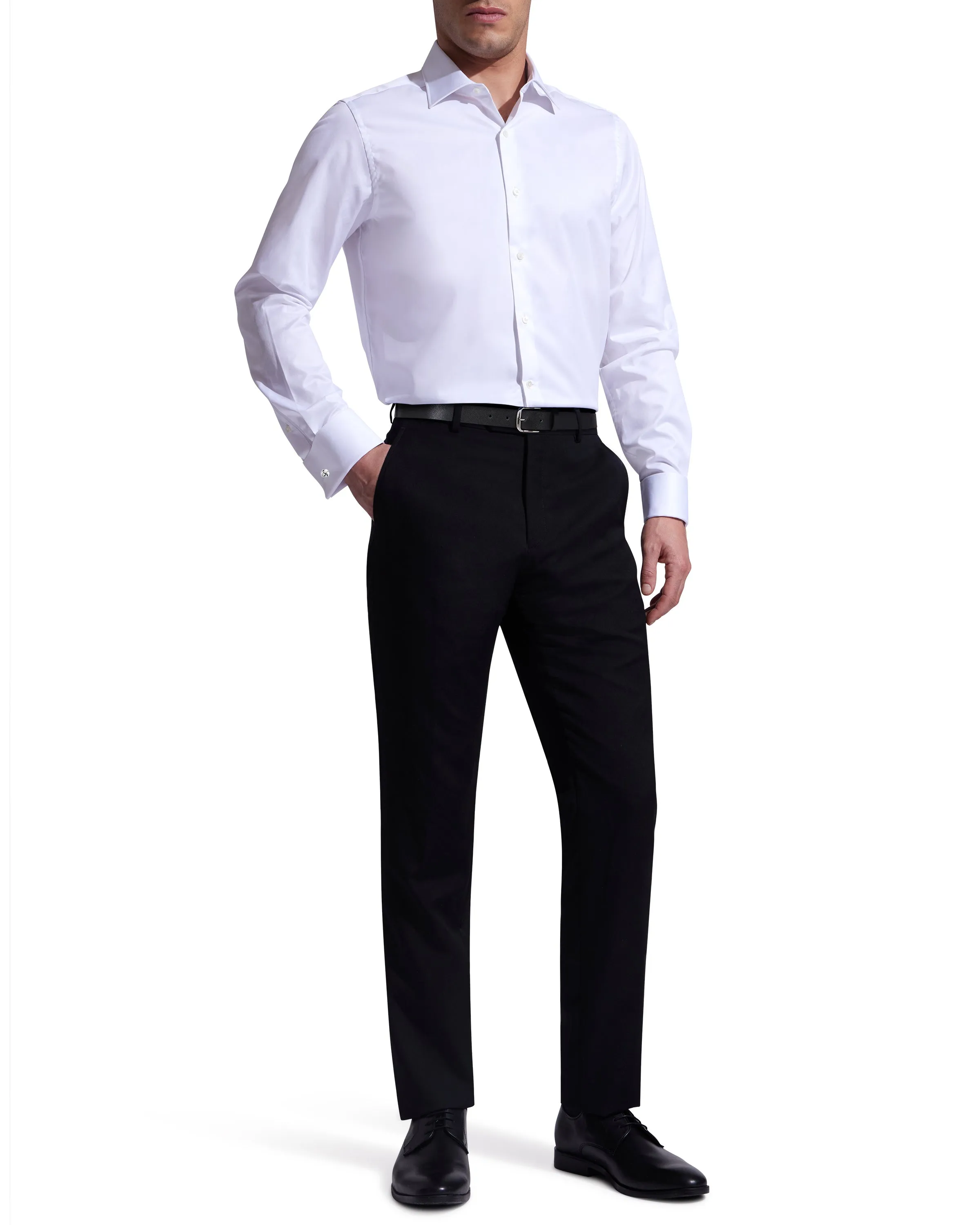 White Twill Natural Stretch Cotton French Cuff Dress Shirt sold by Ike Behar product image thumbnail 4