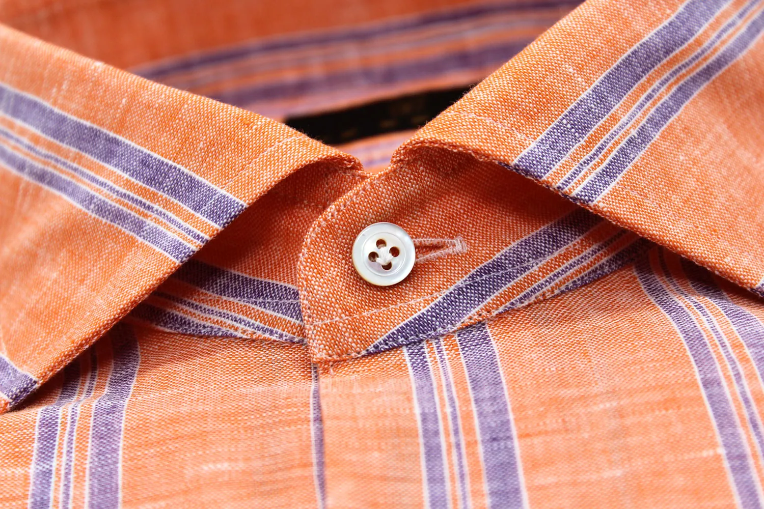 Hand Finished Orange With Violet Striped Italian Linen Sport Shirt sold by Ike Behar product image thumbnail 2