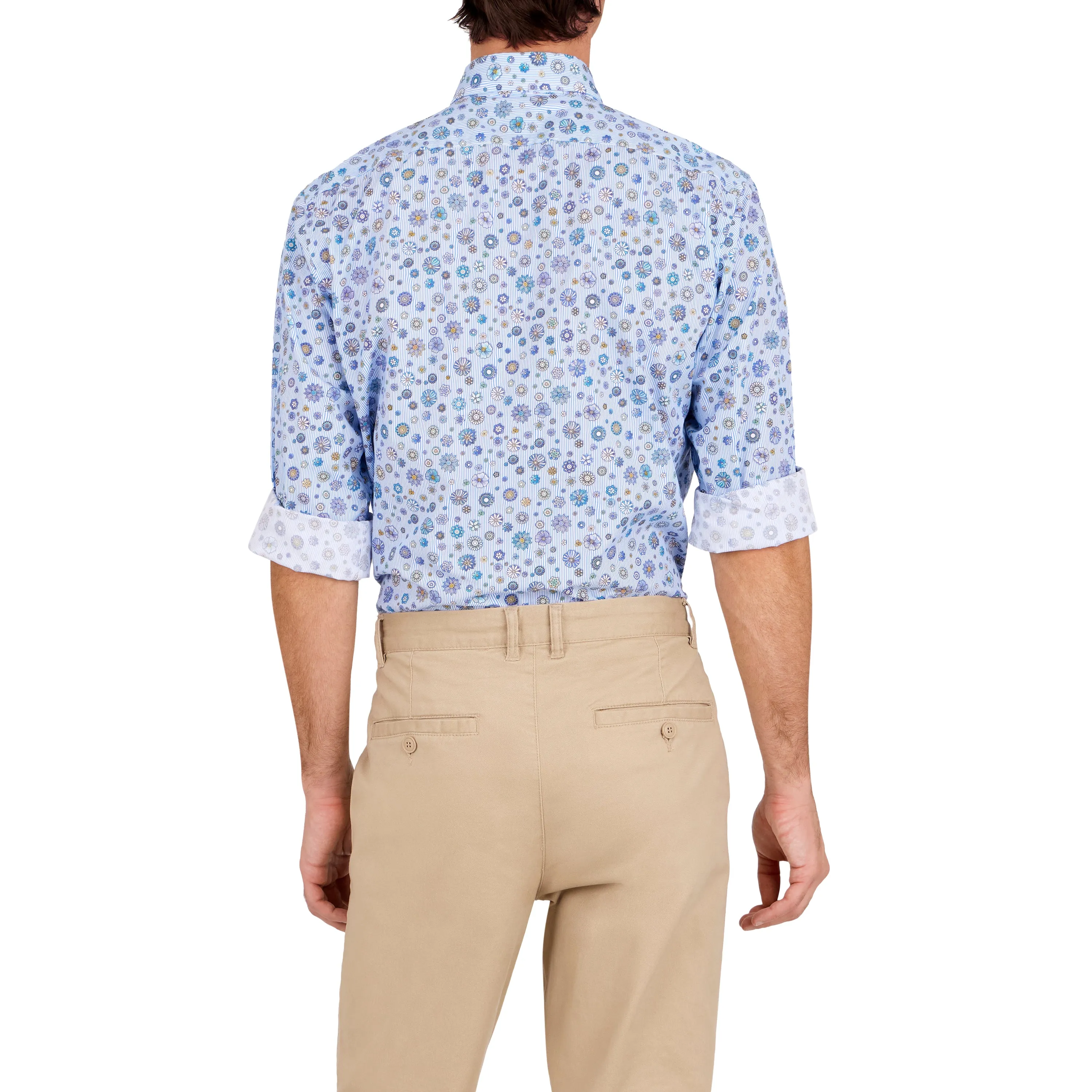 Havana '32 Blue Pinstripe Ground Repeating Flower Print Sport Shirt sold by Ike Behar product image thumbnail 3