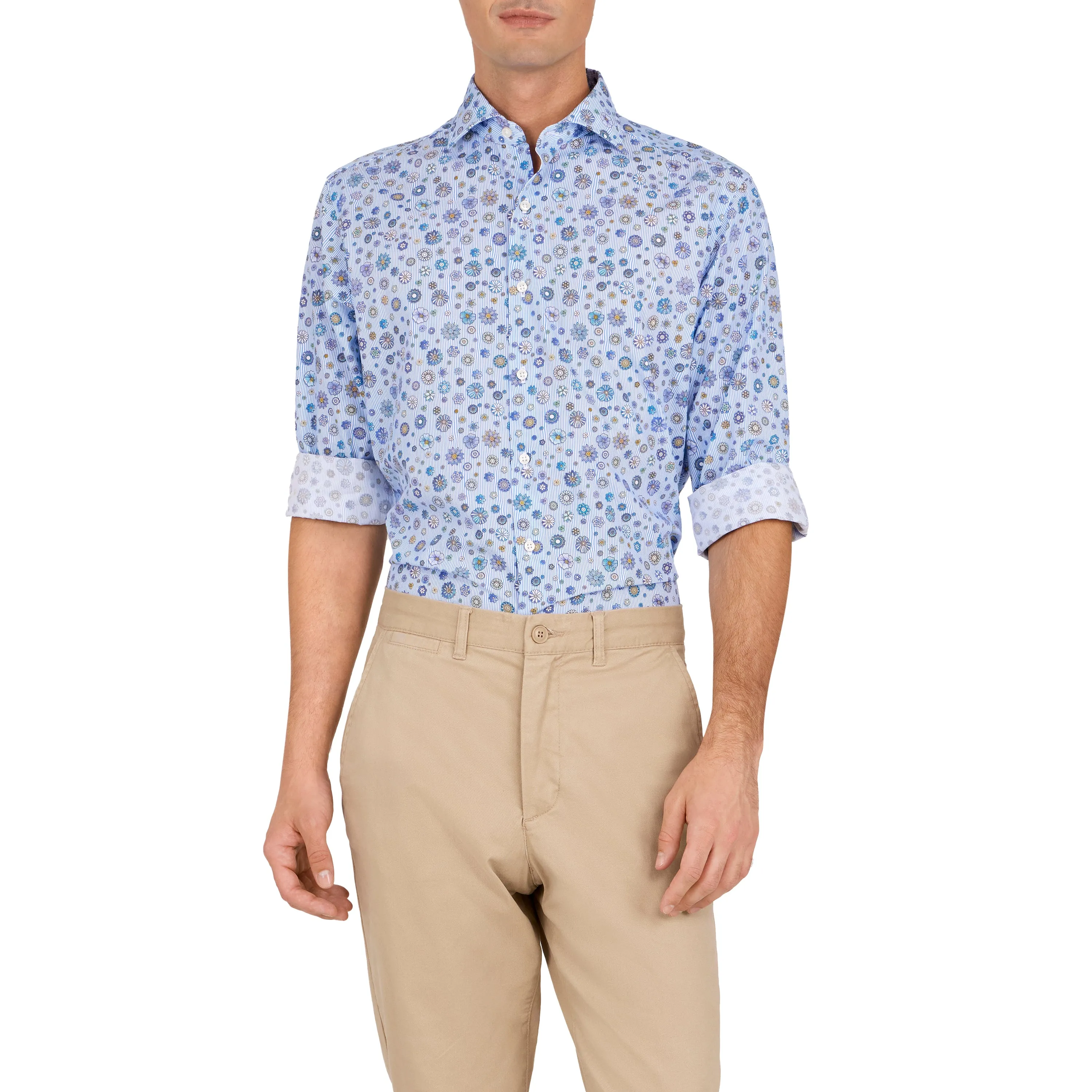 Havana '32 Blue Pinstripe Ground Repeating Flower Print Sport Shirt sold by Ike Behar product image thumbnail 2