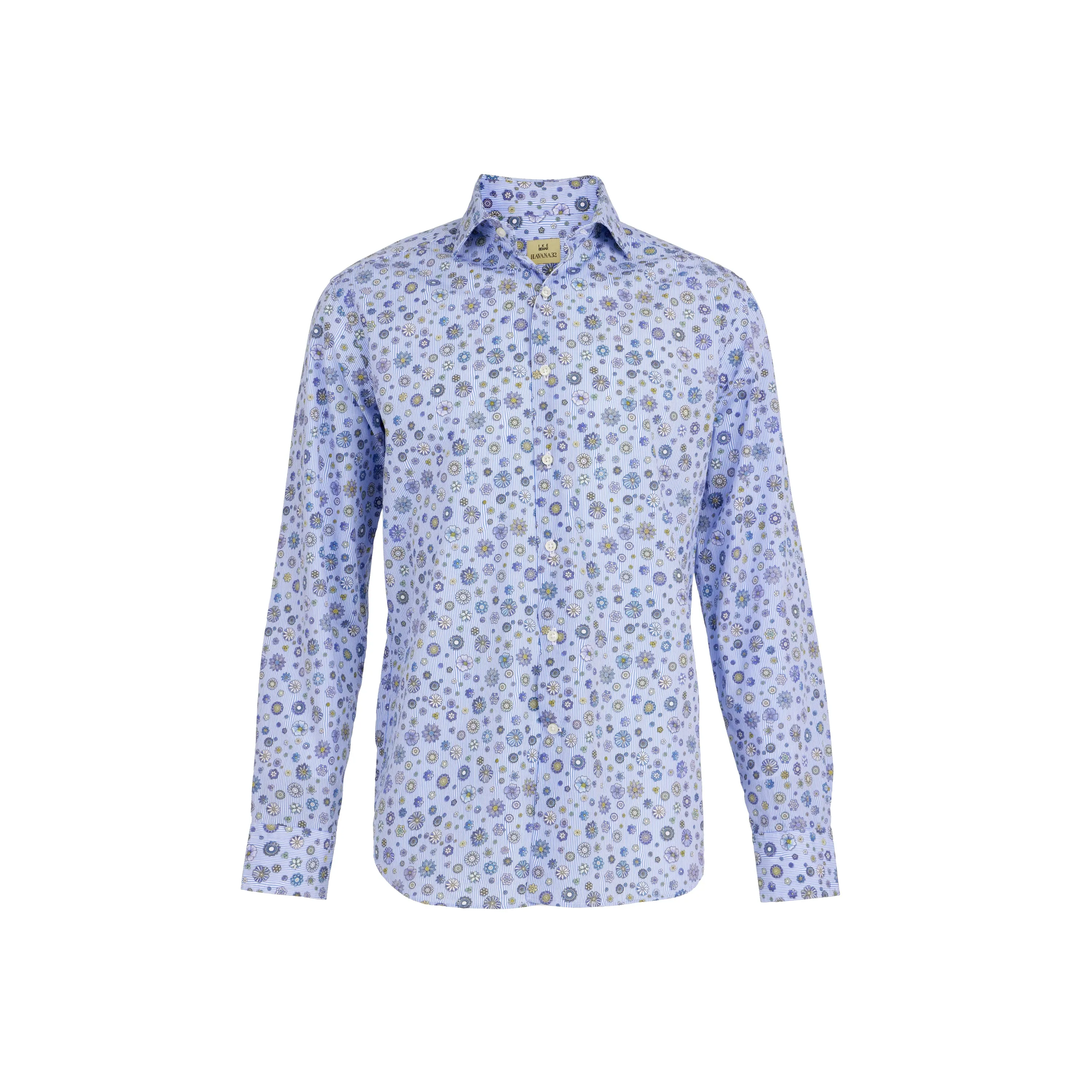 Havana '32 Blue Pinstripe Ground Repeating Flower Print Sport Shirt sold by Ike Behar