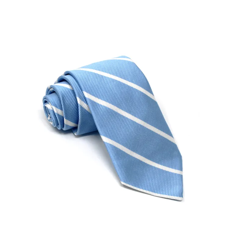 Silk Sky and White Stripe Tie sold by Ike Behar