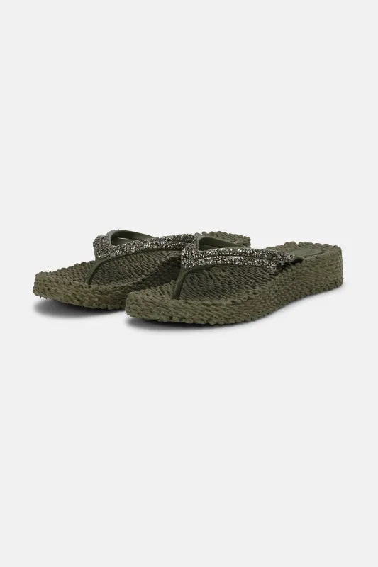 Platform Flip-flops Glitter Stones - Army sold by Ilse Jacobsen