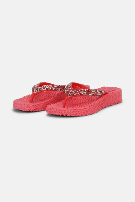 Platform Flip-flops Glitter Stones - Raspberry sold by Ilse Jacobsen