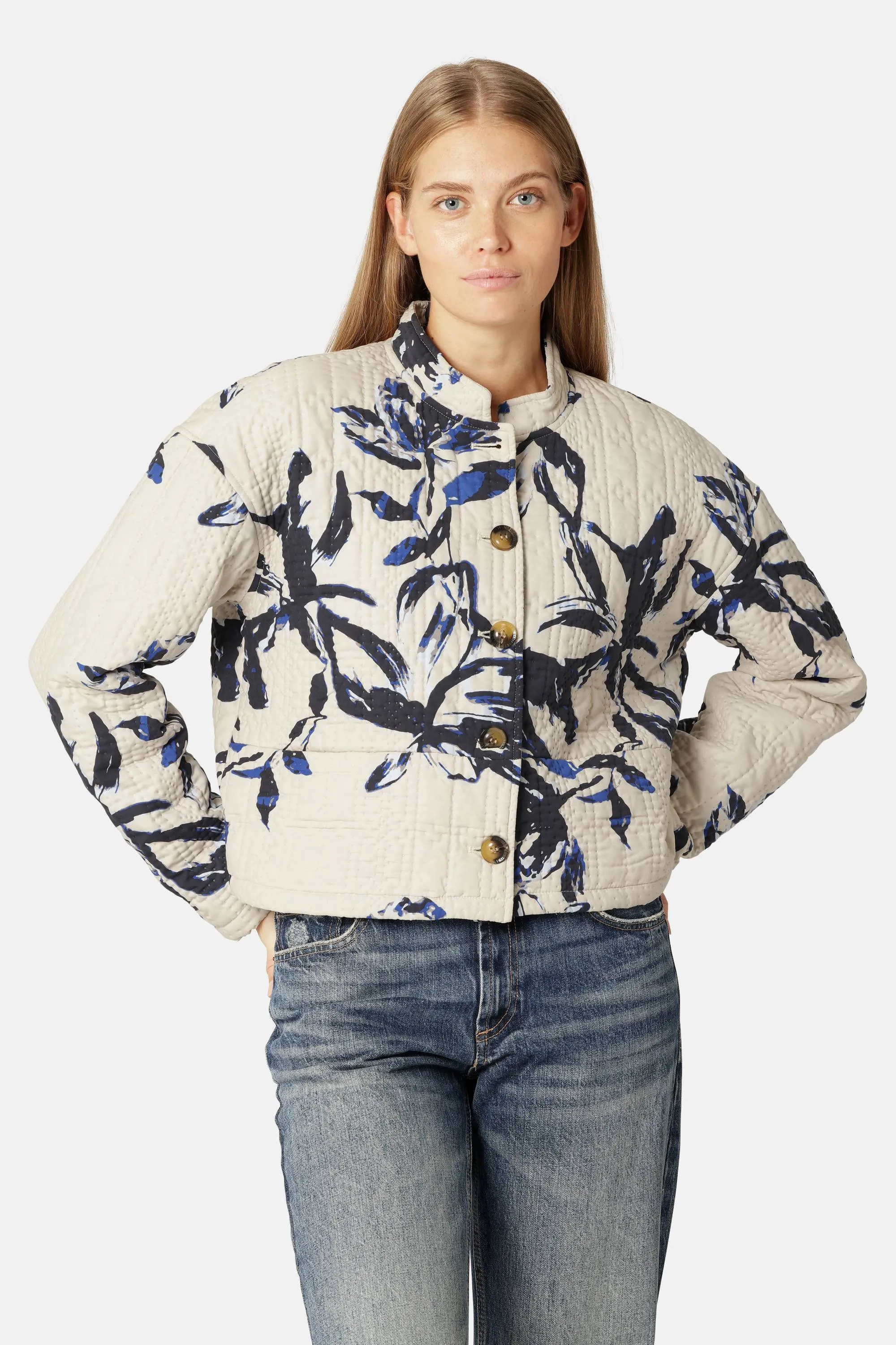 Short Quilt Jacket - Beige Artsy Stroke Flower sold by Ilse Jacobsen product image thumbnail 5