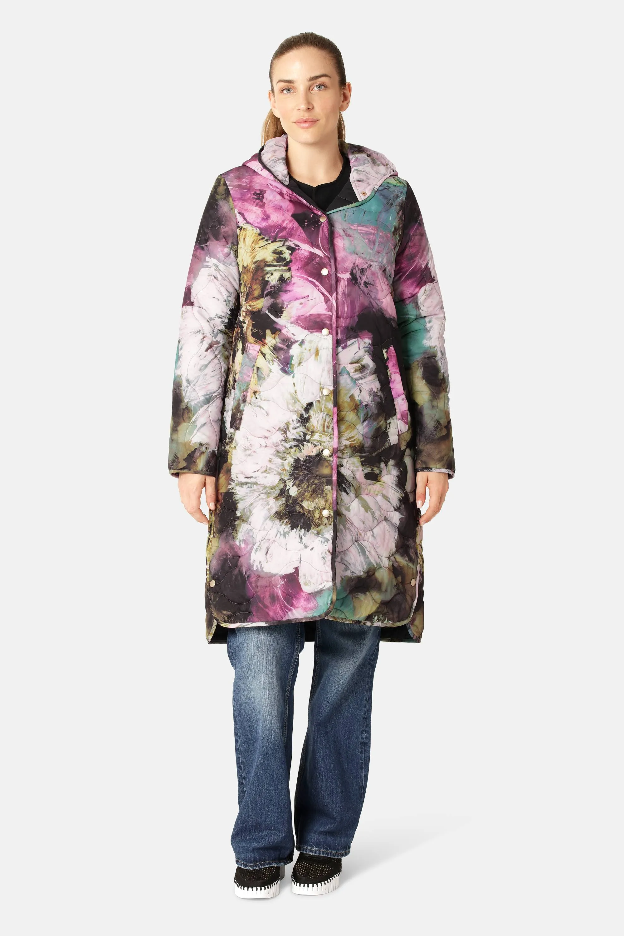 Long Quilt Coat - Artistic Flower Print sold by Ilse Jacobsen product image thumbnail 3