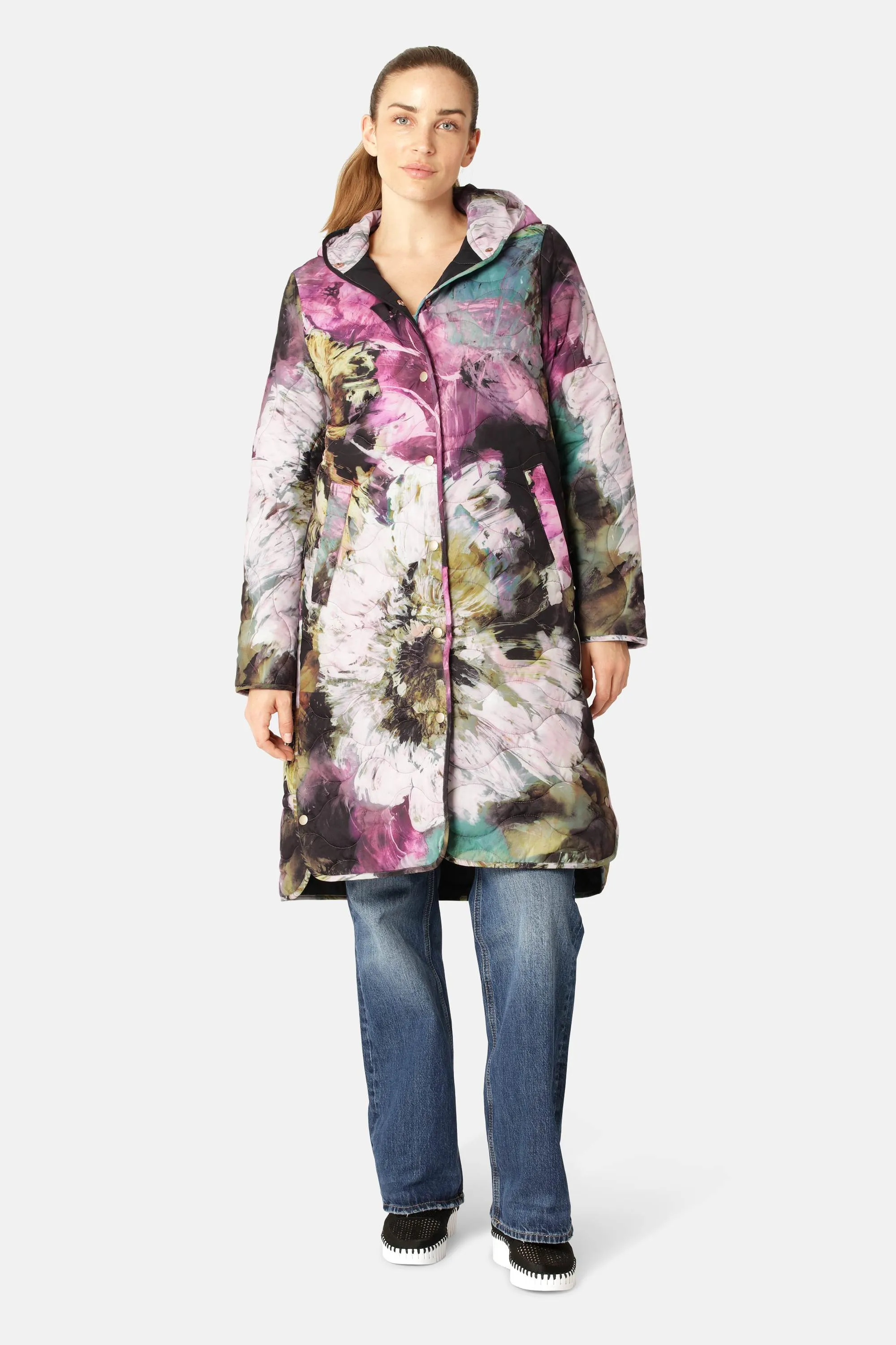 Long Quilt Coat - Artistic Flower Print sold by Ilse Jacobsen product image thumbnail 5