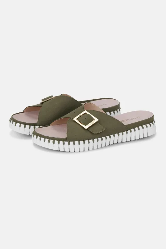 Sandals Buckle - Deep Olive White sold by Ilse Jacobsen