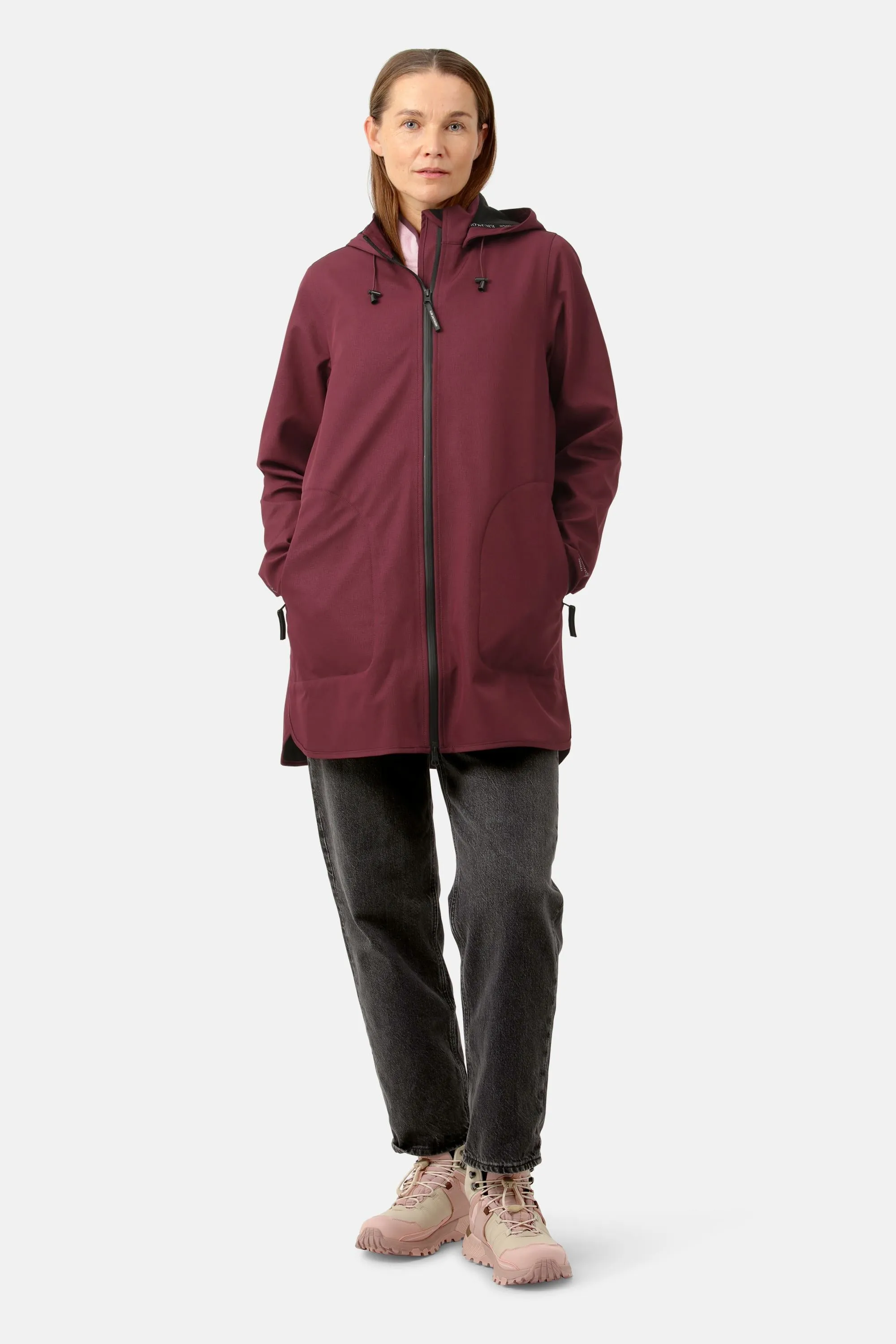 Softshell Raincoat A-line - Maroon Banner sold by Ilse Jacobsen